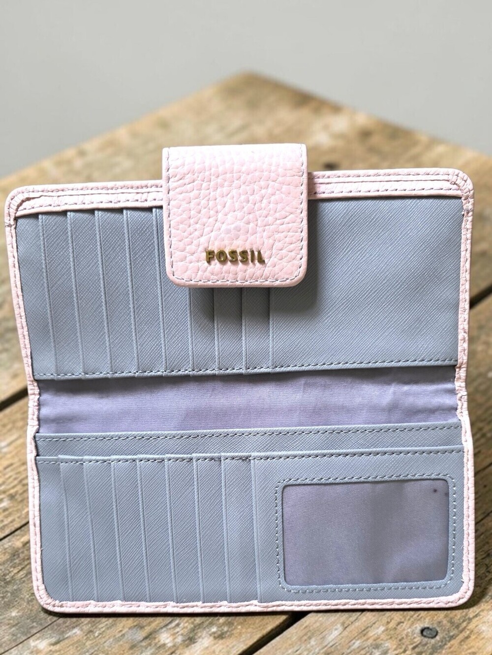 Fossil Dusty Rose Bifold Organizer Pebbled Leather Wallet Card Holder Wallet - Picture 10 of 13